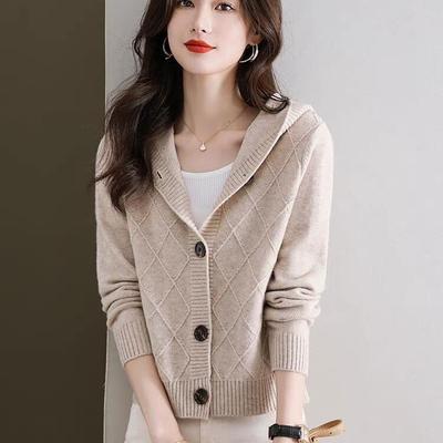 Kapuzenstrickjacke Damen Herbstkleidung Neu Locker Lässig Oberbekleidung Pullover Kapuzenkleiner Mantel