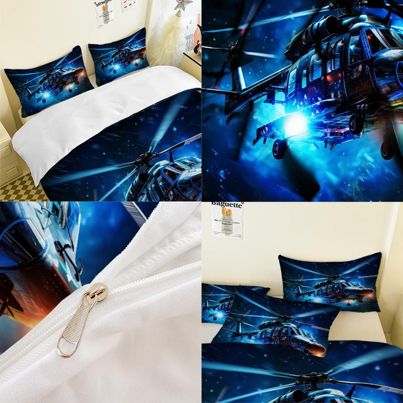 Helicopter Series 3D Digital Printing Three-Piece Bedding Kit Bed Sheet Quilt Cover