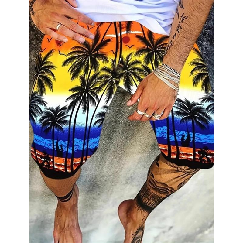 Hawaiianische Badehose 3D-Nähte Gedruckte Strandshorts Schnelltrocknende Outdoor-Freizeit-Sportshorts Badebekleidung Kurz