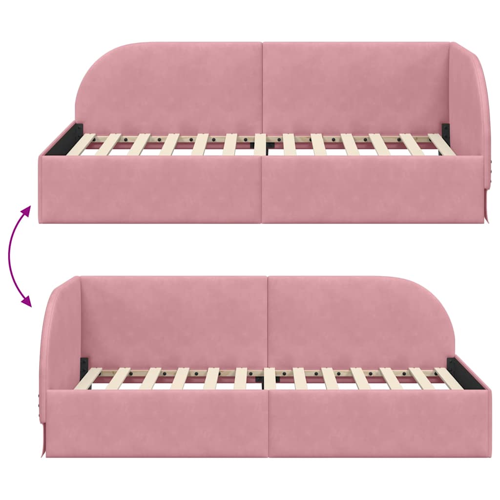 Corner Bed Frame Pink 90 X 190 Cm Velvet