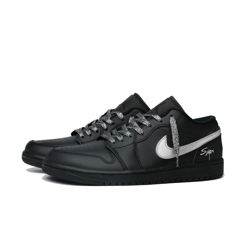 Jordan Air Jordan 1 Shadow Gray Leather Low Top Vintage Basketball Shoes Unisex Black Silver 553558-093(Team664-SSBOX)