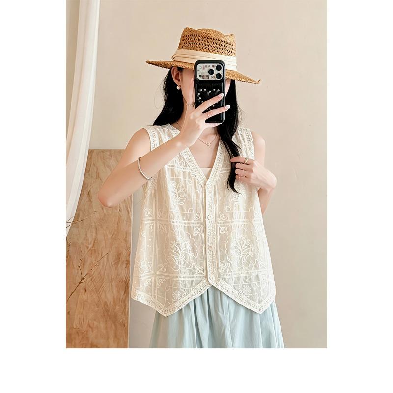 DIMANAF 2026 Plus Size Summer Women Blouse Tunic Tank Loose Casual Cotton Lady Tops Tees Shirt Lace Floral Sleeveless Vest