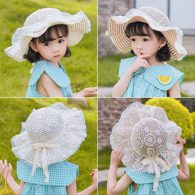 Girls Summer Lace Brim Bucket Hat Baby Sun Protection Cap Stylish Wide Brim Beach Hat for Toddlers Outdoor UV Shield