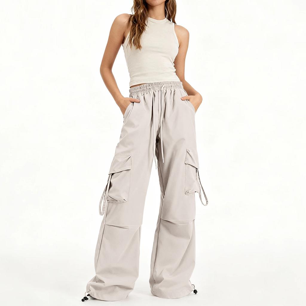 Damskie spodnie cargo z wieloma kieszeniami, luźne, codzienne, kolorowe spodnie