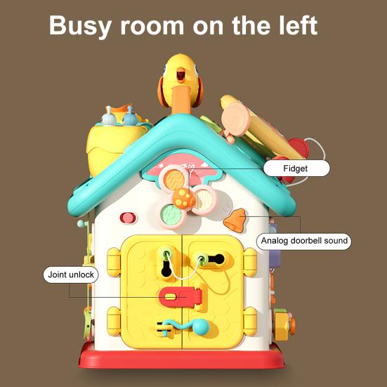 Toddler Six-sided Busy House with LED Light Fine Motor Skills Multi-functional Kids Sensory