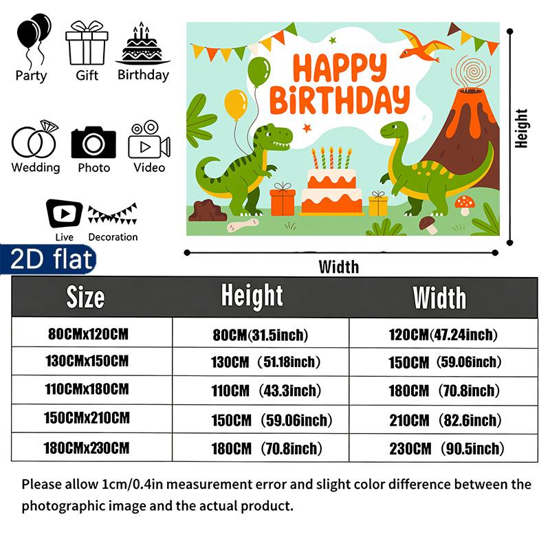 Multicolor Gifts Dinosaur Birthday Party Backdrop, Polyester Banner for Photo Background & Decor