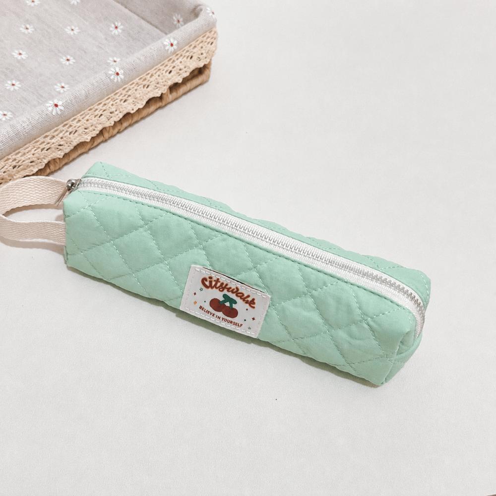 Floral Pattern Quilted Pencil Bags Bow Design Pen Cases Kawaii Pencil Pouches School Use