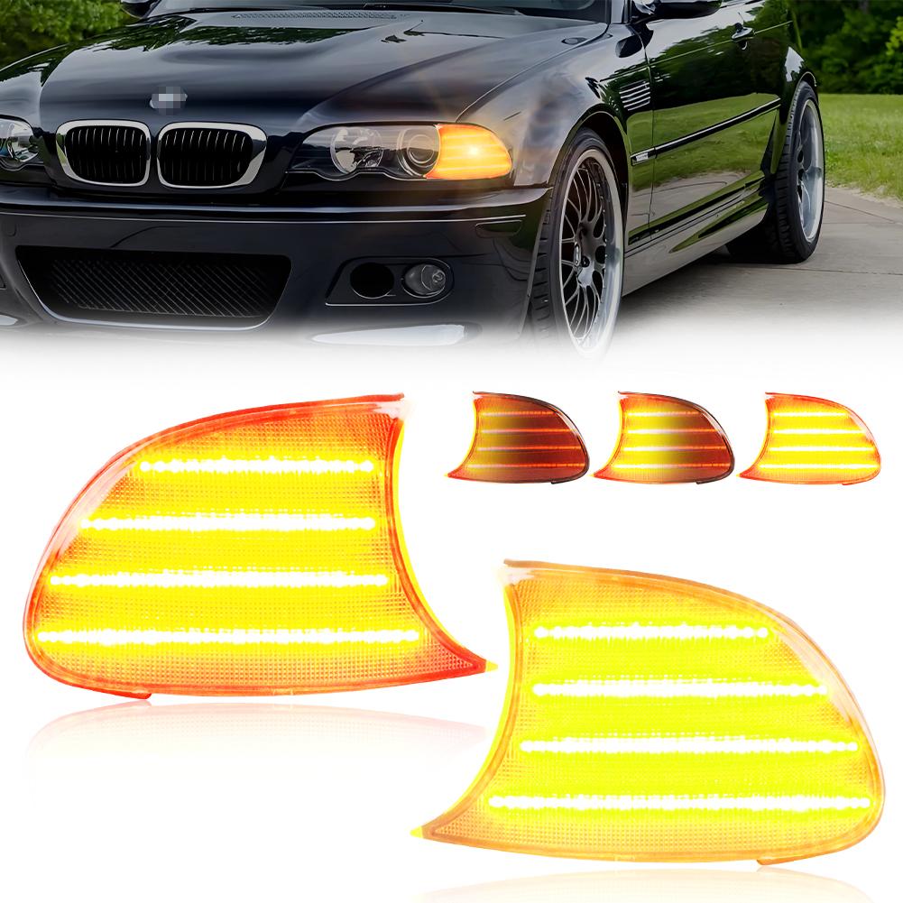 2X Front Corner Parking Light Turn Signal Light Side Marker Light DRL Light W/LED For 2000 2001 BMW 32i/325Ci/328Ci/330Ci/M3