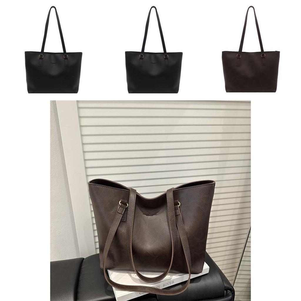 Street Style Womens Tote Bag Large Capacity Pu Handbag With Isolid Color Design And Letter Embossing For Office Use