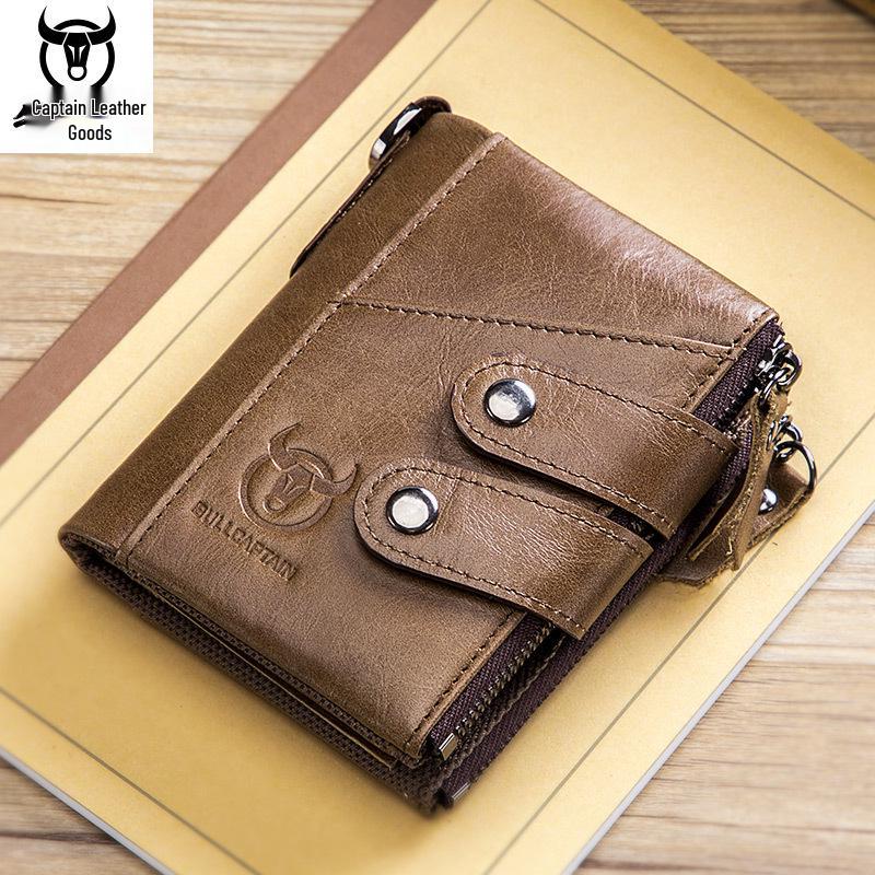 Cow Captain Vintage RFID Men's Trifold Zipper Wallet - Genuine Leather & Top Layer Cowhide