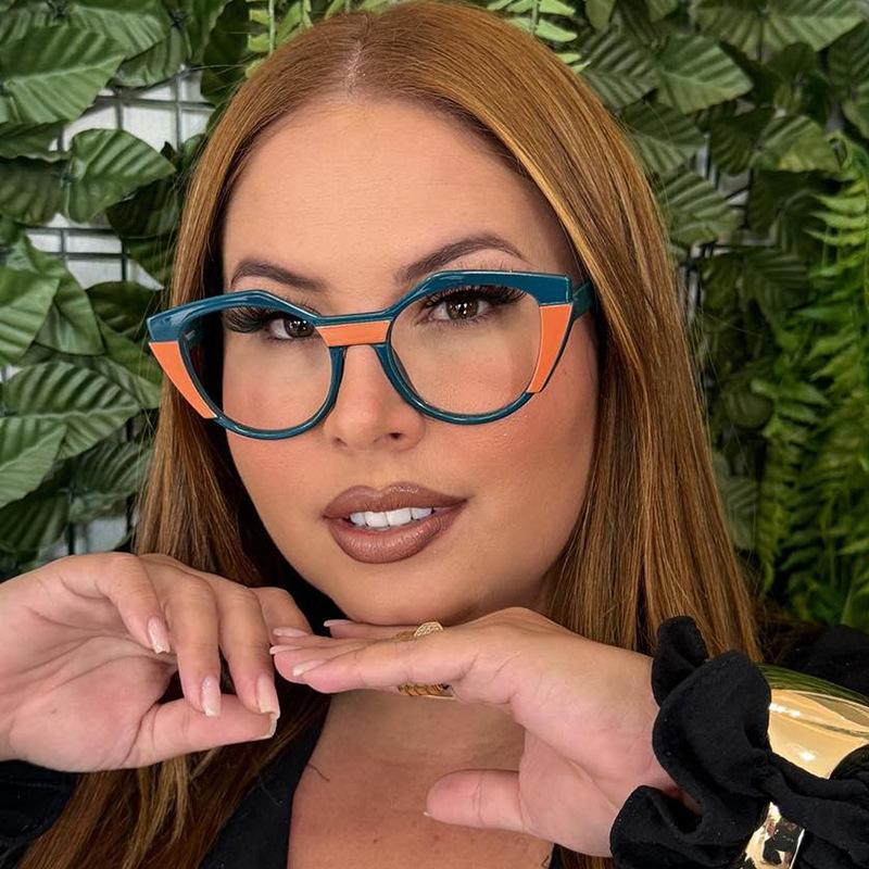 High Quality Women's Glasses Contrast Color Cat Eye Shape Computer Glasses Blue Light Blocking Decorative Glass
