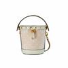 T Logo Embossed Drawstring Closure Hardware Buckle Stitching Leather Bucket Bag Mini Women Bags Light-Pink 152431-650