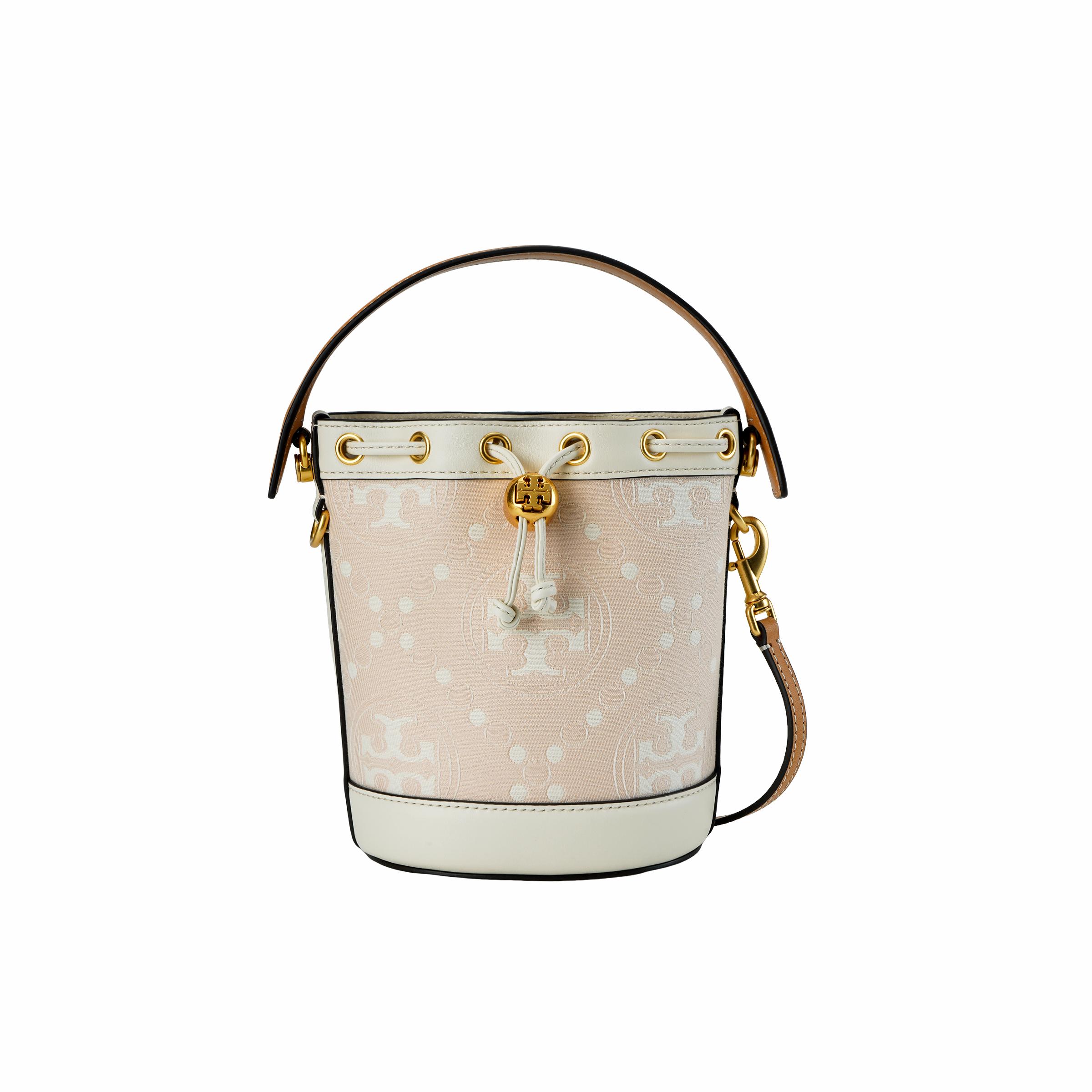 

Tory Burch T Logo Embossed Drawstring Closure Hardware Buckle Stitching Leather Bucket Bag Mini Women Bags Light-Pink 152431-650 Basic Set (Bag+Dust Bag)