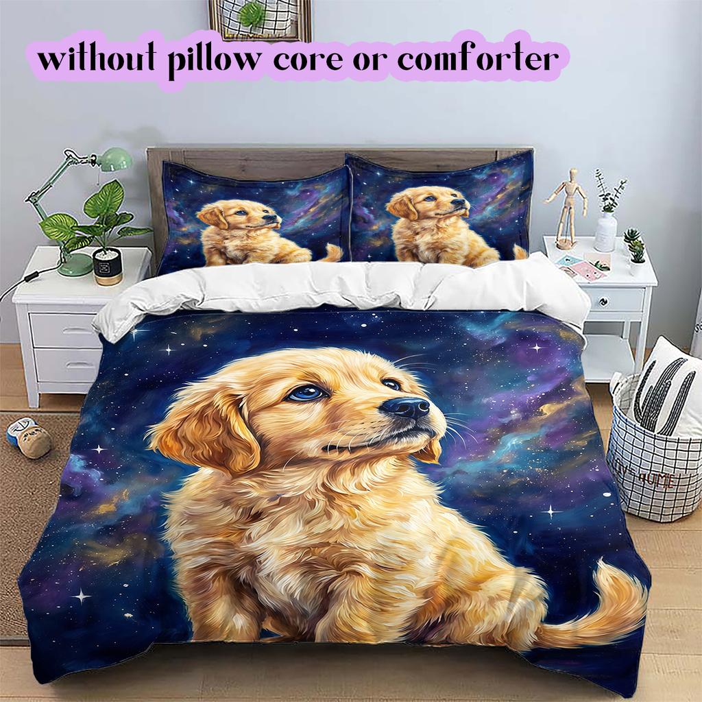 Starry Sky Animals Pattern Bedding Quilt Set Quilt Cover Pillowcase Home Decoration Birthday Gift (1 * Duvet Cover + 2 * Pillowcase, Without Core)