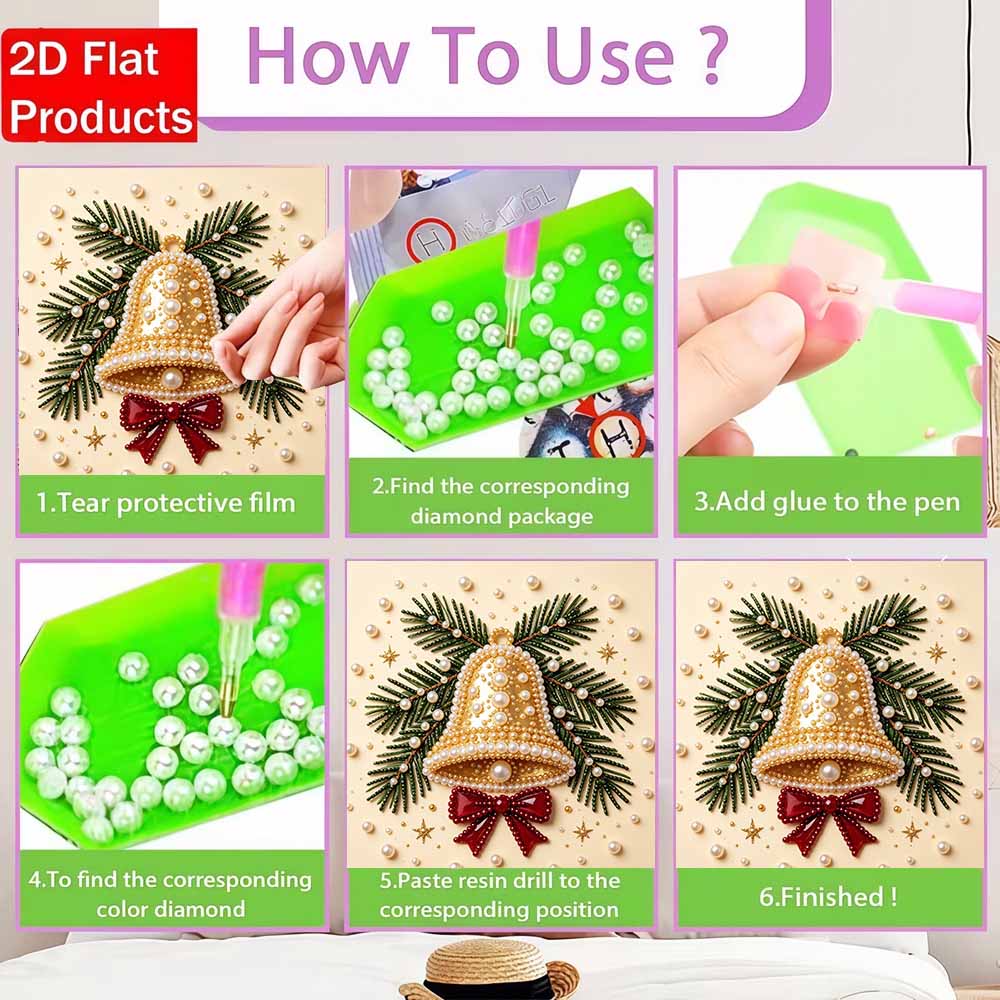 Pearl Painting Christmas Bell Pine Branch Bow Art Kit DIY Home Decor Painting