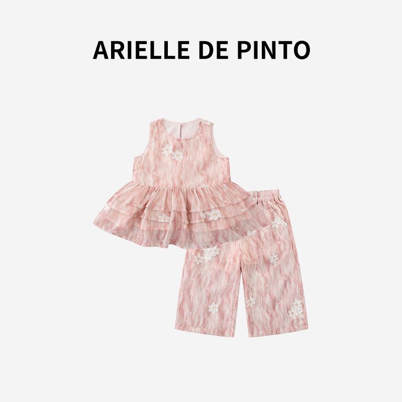 French Arielle De Pinto Girls  2026 Summer Sweet and Cute Pink Embroidered Outfit for Baby Girls Pink 90