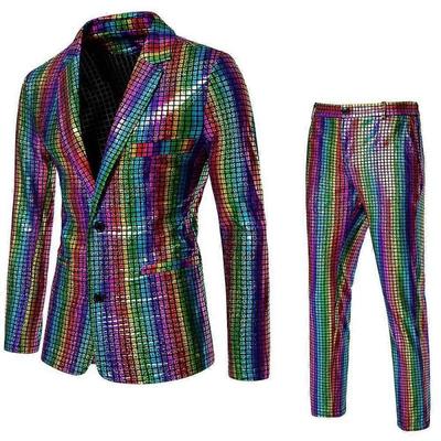 Pánský flitrový oblek se zlatou fólií Kostýmy Disco Cos Párty Pódiové vystoupení Noční klub Lesklý Slim Fit Oblek