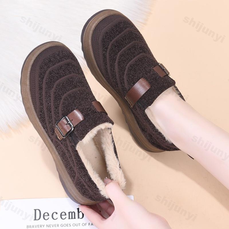 Women's Cotton Shoes Winter New Outdoor Non Slip Comfortable Platform Casual Shoes Fashion Buckle Strap Vintage Plush Warm Shoes
