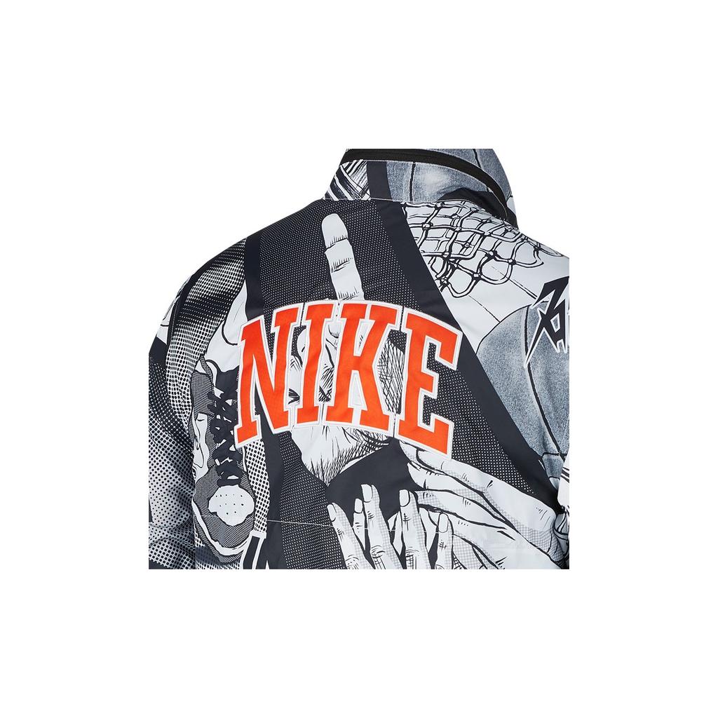 Nike Abbigliamento sportivo High School Basketball League Giacca in tessuto con stampa di fumetti Giacche da uomo nere CI9083-010