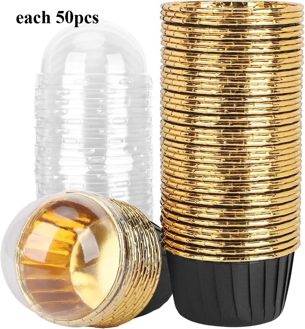 50pcs Disposable Baking Roll Top Cups Utensils Cake Paper Oilproof High Temperature Muffin Dessert Cups Cake Decoration