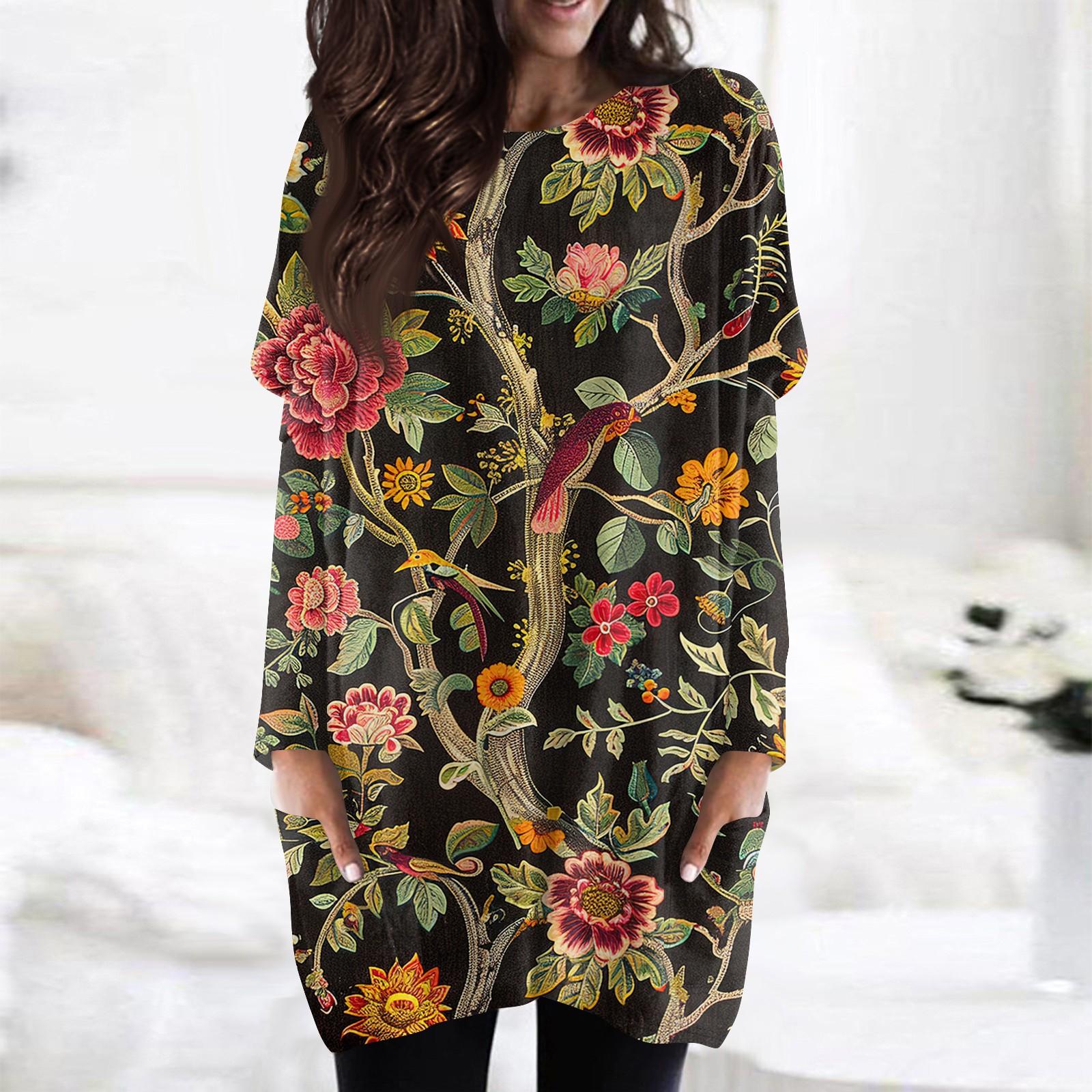 

Женская модная повседневная футболка с длинным рукавом и принтом, круглым вырезом и двойным карманом, топ XXL