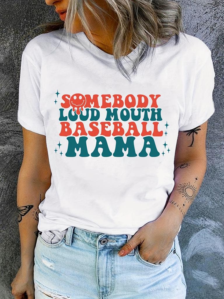 Blessed Grandma Print T-Shirt Mother's Day Short Sleeve Crew Neck Casual Top for Spring & Summer Women's Aesthetic Clothes