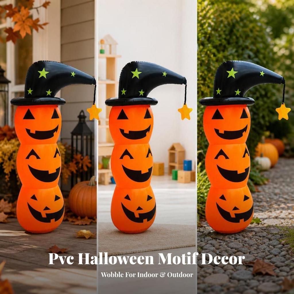 Inflatable Pumpkin with Witch Hat Spooky Stacked Jack-O'-Lantern Eye-Catching