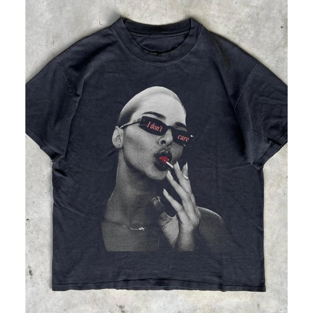 

I Don t Care T-Shirt Mens Vintage Lollipop Girl Portrait Print Retro Grunge Cool Attitude Graphic Short Sleeve Casual Summer Top S разноцветный
