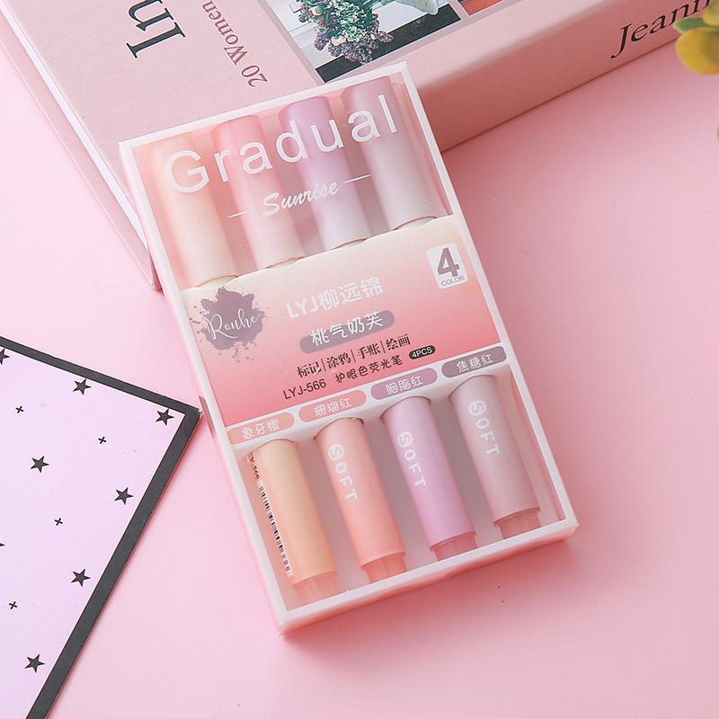 Gradient Color Lovely Highlighter High Value Scratch Student Meeting Marker Pen Eye Protection Large Capacity Kawai Stationery