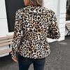 Autumn New Retro Leopard Print Sweet Chest Lace Up Doll Collar Shirt Top for Women