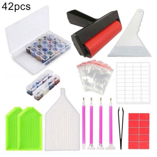 40/42Pcs 5D DIY Diamond Painting Cross Stitch Point Pen Roller Tray Tools Kit
