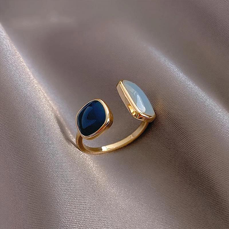 Vintage Fashion Morandi Two-Color Enamel Stitched Open Rings Elegant Jewelry Party Girl's Luxury Accessories for Women
