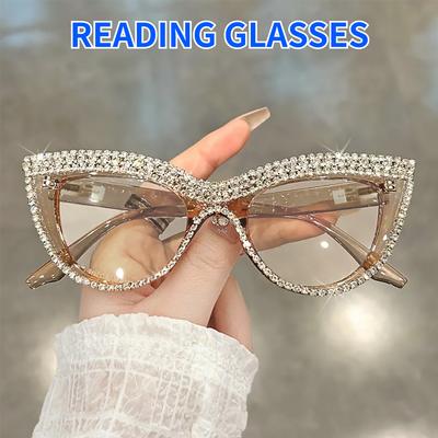 Kadınlar İçin Rhinestone Şık Okuma Gözlükleri Vintage Retro Kare Sevimli Sağlam Bilgisayar Kadın Kedi Gözü Gözlükleri