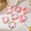 Sweet Pink Rice Bead Bow Bracelets Set for Women Bohemian Summer Shell Starfish Flower Bracelets Trendy Multi Layer Jewelry