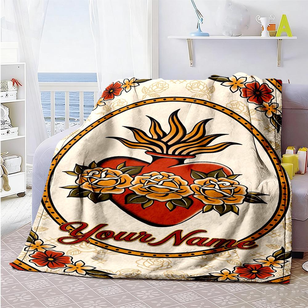 Tattoo Style Personalized Name Blanket Gift Customizable Blanket Comfortable Perfect for Living Room Office Chair Bedding Nap Four Seasons Universal