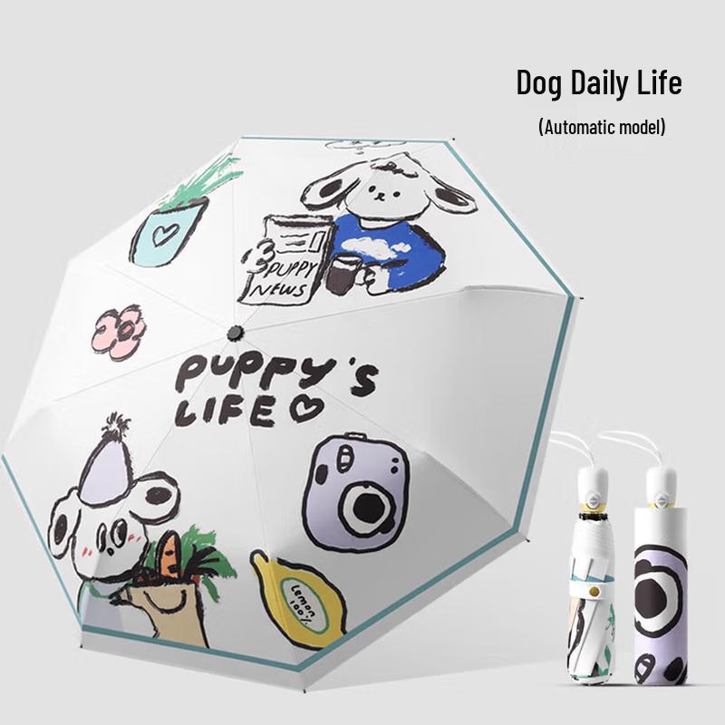 Automatic UV Protection Dog Pattern Travel Umbrella