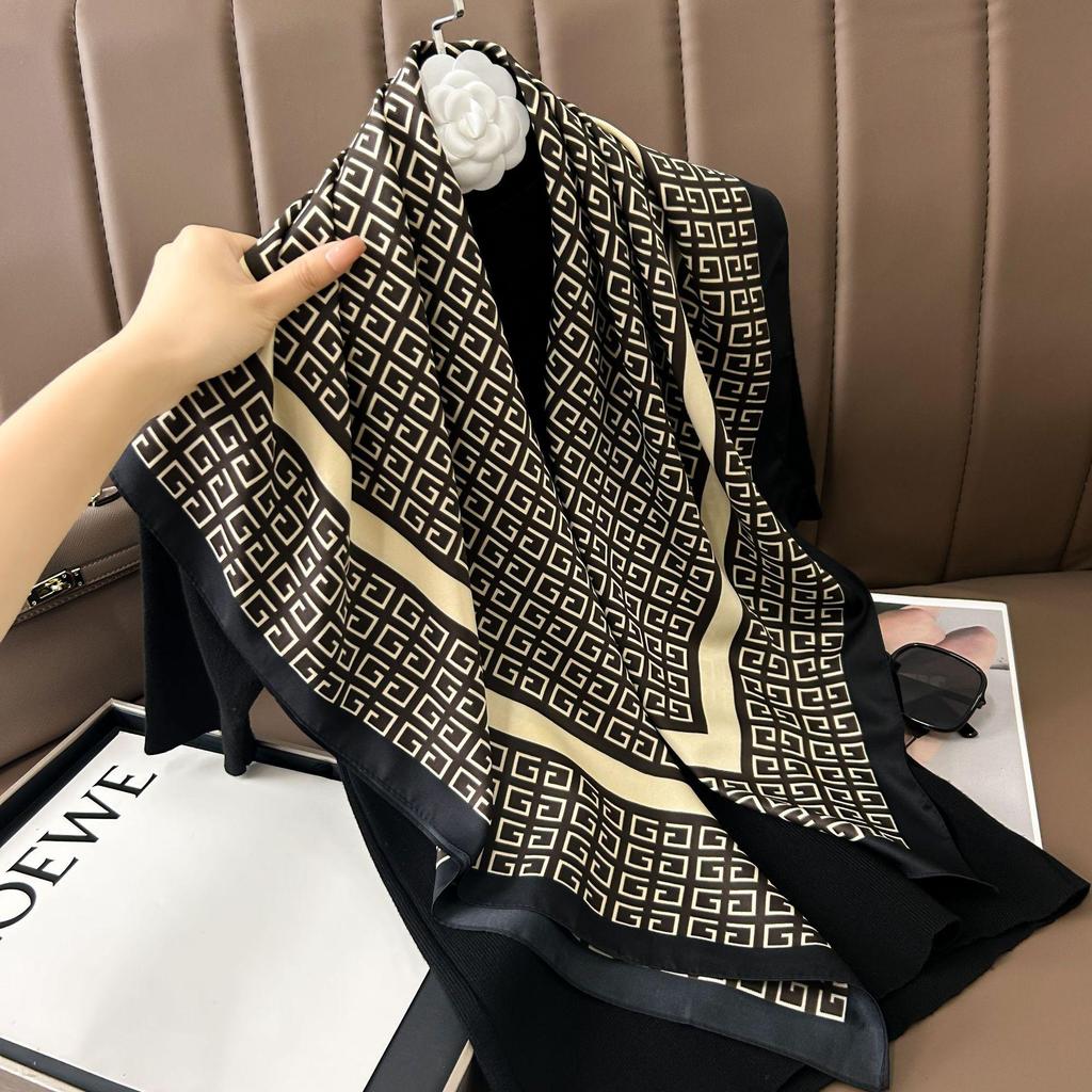 Silk Neckerchief: 90x90 Large Chic Square Scarf for Women - Perfect for Spring, Autumn, Winter Fashion