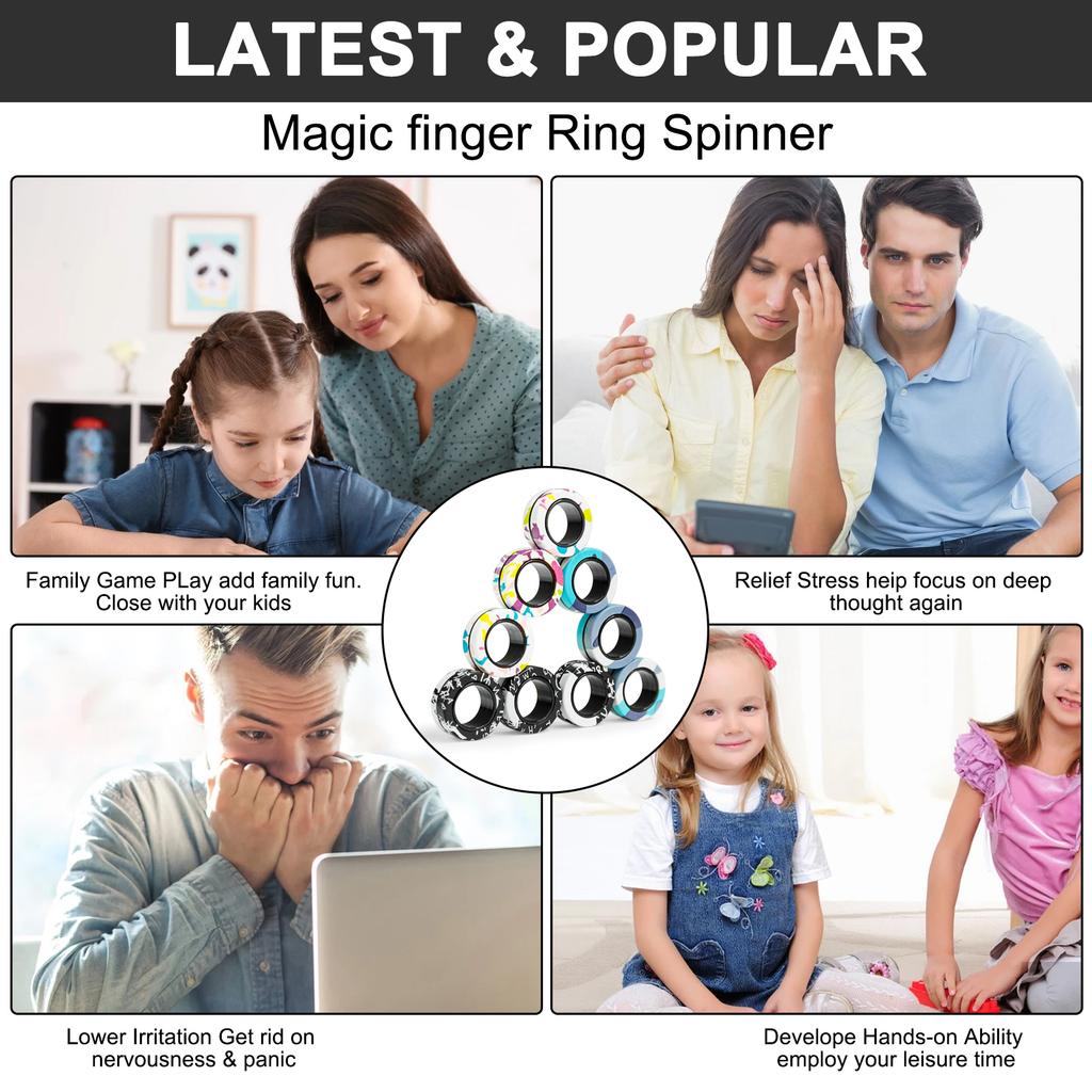 YISHIDANY 3 stk Fidget Magnetisk Ring Leker Fingre Magnetiske Ringer ADHD Stresslindring Magiske Spinner Leker for Voksne Barn Angst