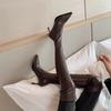 Pointed elastic high-heeled knee boots for women's autumn and winter new sexy thin-heeled leather-faced spice girls thin boots