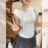 Design Sense Irregular Hem Short-sleeved T-shirt Women's Summer New Neckline Strap Waist Temperament Small Top