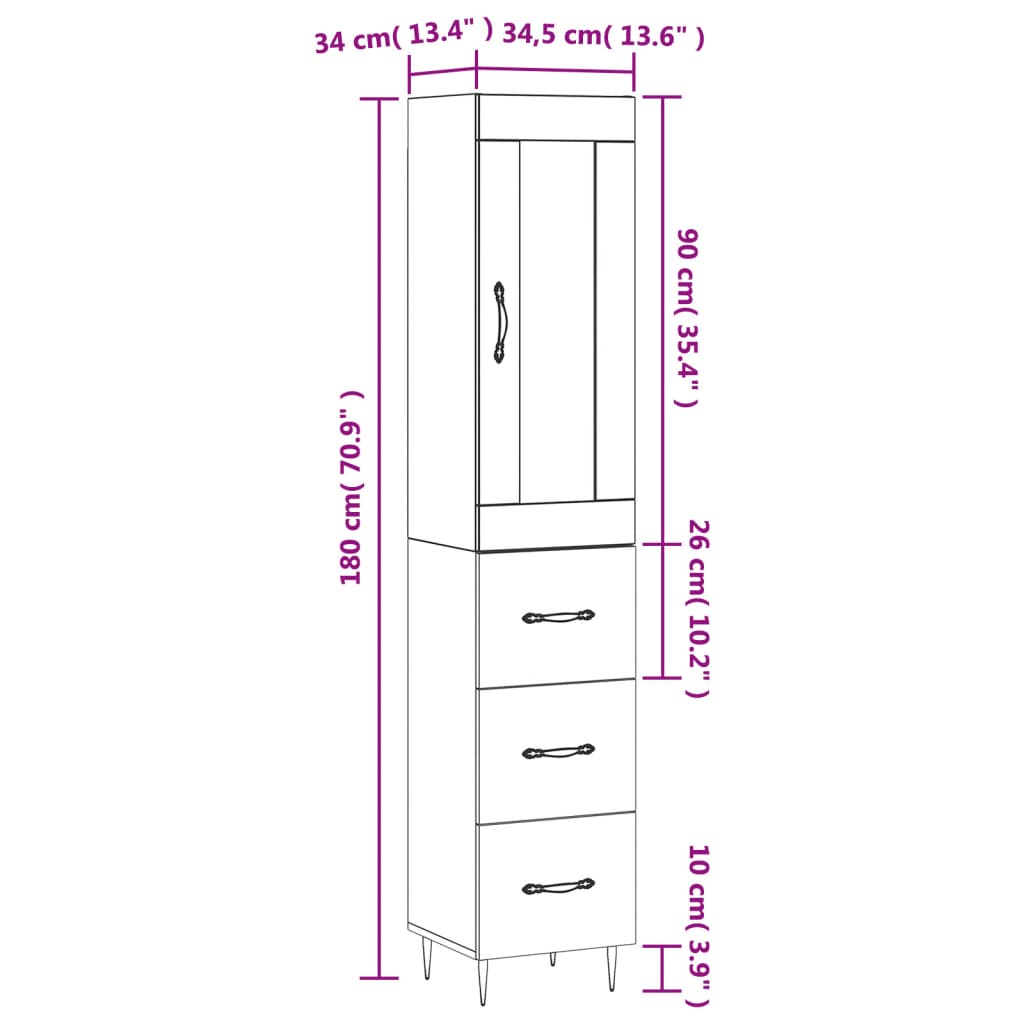 Highboard Concrete Grey 34.5 x 34 x 180 cm Engineered Wood