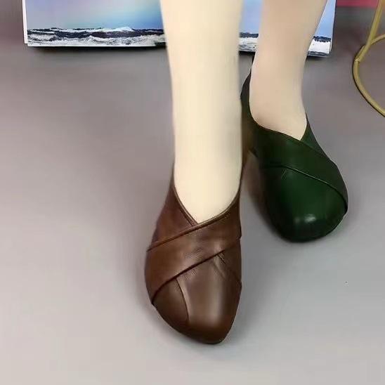 Popular low-heeled soft-soled mother shoes soft-leather shallow-mouth Doudou shoes 2024 spring and autumn new one-pedal commuter single shoes women