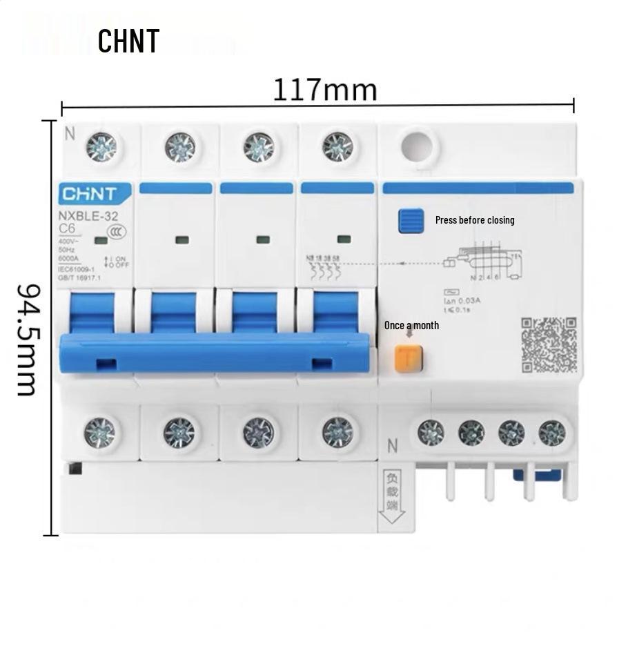 Chint 2P MCB Circuit Breaker with Air Switch, 220V RCD, 32A/63A, for Three-Phase Household Electrical Protection