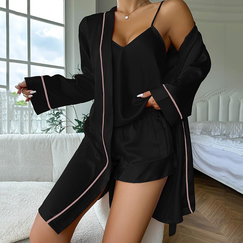

Летние женские шорты из ледяного шелка с рюшами из 3 предметов, комплект ночной рубашки XL чёрный