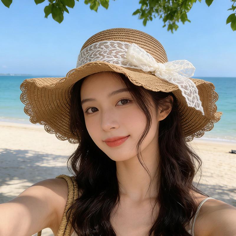 

Straw hat seaside beach sun protection hat women s UV protection sun protection hat travel big brim sun hat M（56-58cm）