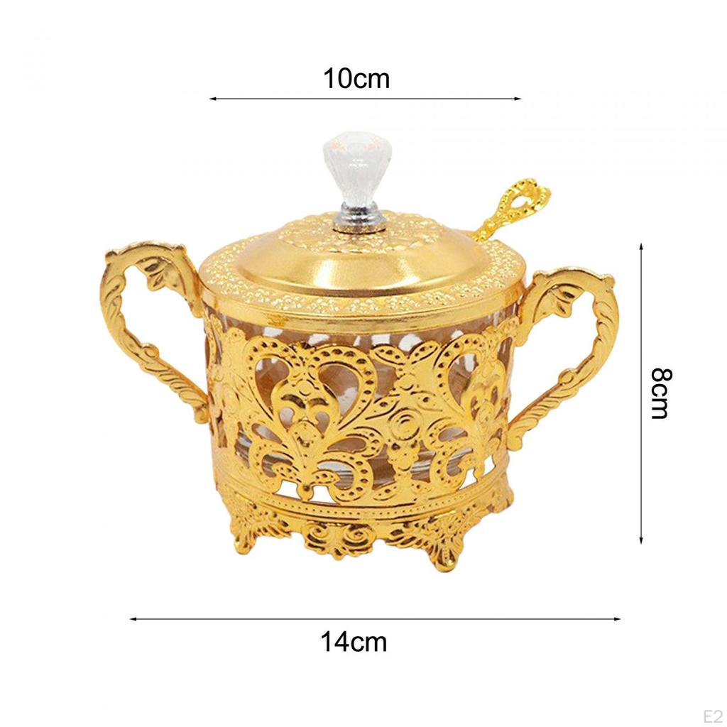 Sugar Bowl Spice Jar with Lid and Spoon Elegant Gold Storage Dry Food Container for Coffee Party