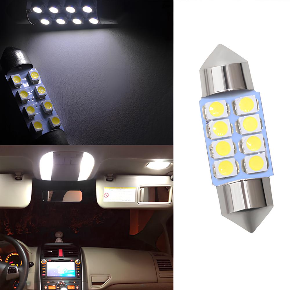 2pcs Interior Reading Light T10 31mm 39mm 41mm DC12V White 8SMD Door Dual Pointed Tail Trunk Lamp Dome Cars Waterproof Fog
