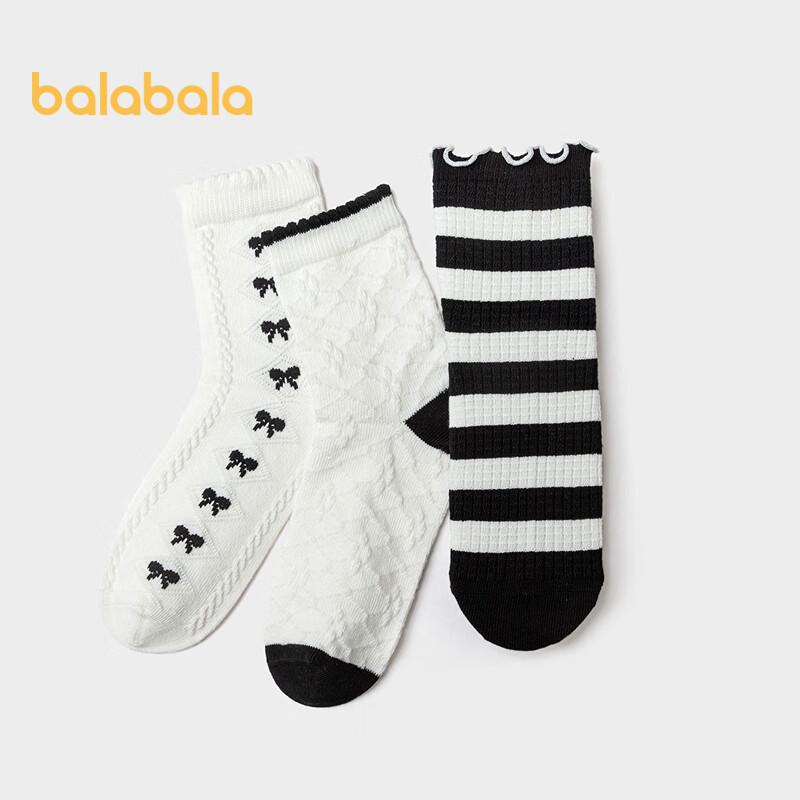 Balabala Girls  2025 Spring Jacquard Cotton Socks - 3-Pair Pack 140cm