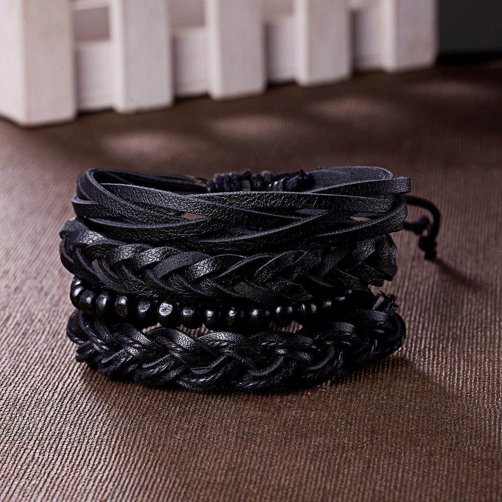 4pcs/set Bohemia Bracelets Bangles For Men Multilayer Woven Leather Vintage Ethnic Jewelry Bracelet