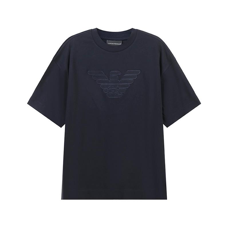Emporio Armani SS24 Eagle Logo Embroidered Round Neck Loose Fit Short Sleeve T-Shirt Men Tops Navy-Blue 3D1T93-1J0EZ-0950 XL
